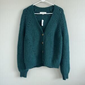 NWT LOFT Confetti-Dot Open Cardigan Sweater, Teal Green, Women’s Sz L S759890